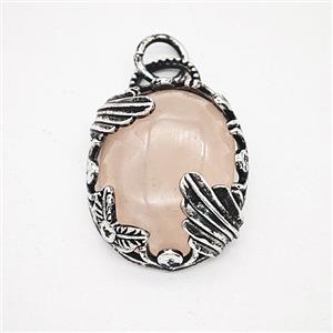 Pink Rose Quartz Alloy Oval Pendant Antique Silver, approx 20-25mm [GM25611]