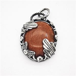 Golden Sandstone Alloy Oval Pendant Antique Silver, approx 20-25mm [GM25615]