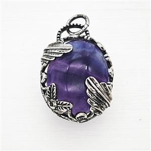 Fluorite Alloy Oval Pendant Antique Silver, approx 20-25mm [GM25619]