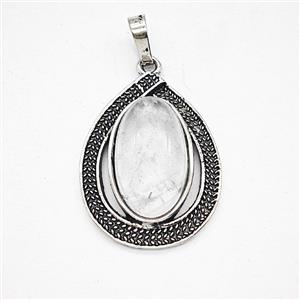Clear Quartz Alloy Teardrop Pendant Antique Silver, approx 20-27mm [GM25622]