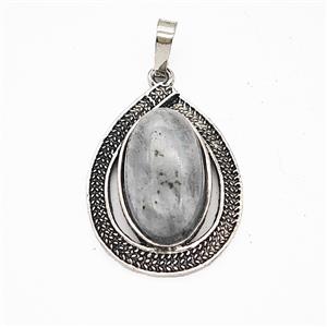 Labradorite Alloy Teardrop Pendant Antique Silver, approx 20-27mm [GM25627]