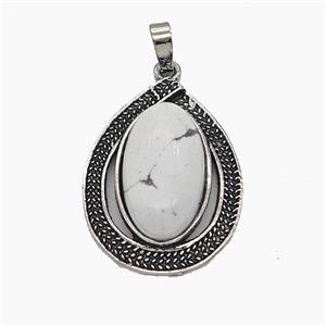 White Howlite Turquoise Alloy Teardrop Pendant Antique Silver, approx 20-27mm [GM25628]
