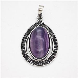 Fluorite Alloy Teardrop Pendant Antique Silver, approx 20-27mm [GM25631]