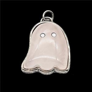 Pink Rose Quartz Halloween Ghost Pendant, approx 19-22mm [GM25635]