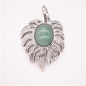Alloy Leaf Pendant Pave Green Aventurine Antique Silver, approx 20-30mm [GM25658]