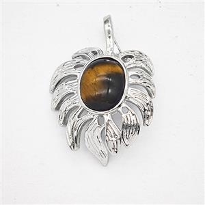 Alloy Leaf Pendant Pave Tiger Eye Antique Silver, approx 20-30mm [GM25661]