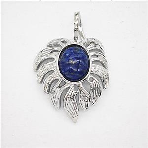 Alloy Leaf Pendant Pave Lapis Lazuli Antique Silver, approx 20-30mm [GM25662]