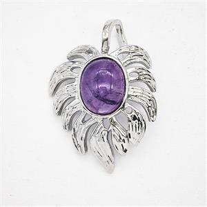 Alloy Leaf Pendant Pave Purple Amethyst Antique Silver, approx 20-30mm [GM25663]