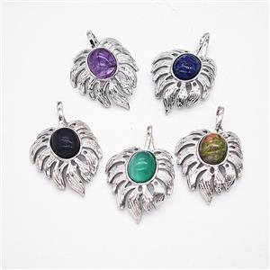 Alloy Leaf Pendant Pave Gemstone Antique Silver Mixed, approx 20-30mm [GM25664]