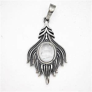 Alloy Fire Flame Pendant Pave Clear Quartz Antique Silver, approx 20-33mm [GM25665]