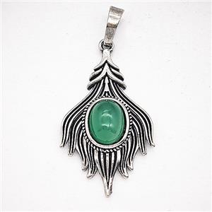 Alloy Fire Flame Pendant Pave Green Catseye Antique Silver, approx 20-33mm [GM25670]