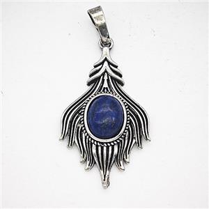 Alloy Fire Flame Pendant Pave Lapis Lazuli Antique Silver, approx 20-33mm [GM25672]