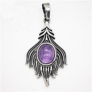 Alloy Fire Flame Pendant Pave Purple Amethyst Antique Silver, approx 20-33mm [GM25674]