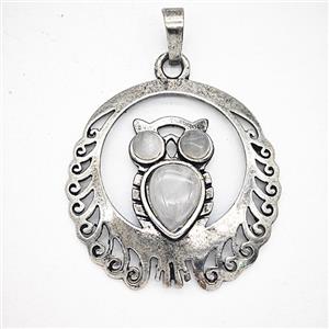 Alloy Owl Pendant Pave Clear Quartz Antique Silver, approx 33mm [GM25676]