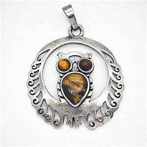 Alloy Owl Pendant Pave Tiger Eye Antique Silver, approx 33mm [GM25681]