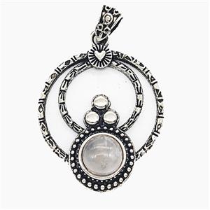 Alloy Circle Pendant Pave Rose Quartz Antique Silver, approx 35mm [GM25686]