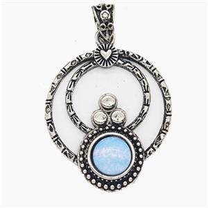 Alloy Circle Pendant Pave Opalite Antique Silver, approx 35mm [GM25687]