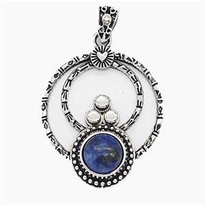 Alloy Circle Pendant Pave Lapis Lazuli Antique Silver, approx 35mm [GM25692]