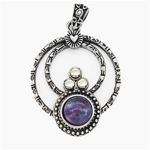 Alloy Circle Pendant Pave Fluorite Antique Silver, approx 35mm [GM25693]
