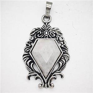 Retro Gothic Magic Energy Amulet Charms Alloy Pendant Pave Rose Quartz Antique Silver, approx 25-36mm [GM25697]