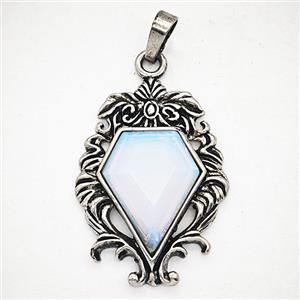 Retro Gothic Magic Energy Amulet Charms Alloy Pendant Pave Opalite Antique Silver, approx 25-36mm [GM25698]
