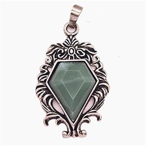 Retro Gothic Magic Energy Amulet Charms Alloy Pendant Pave Green Aventurine Antique Silver, approx 25-36mm [GM25700]