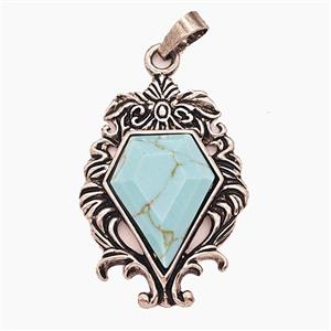 Retro Gothic Magic Energy Amulet Charms Alloy Pendant Pave Teal Howlite Antique Silver, approx 25-36mm [GM25701]