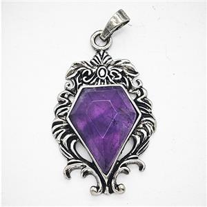 Retro Gothic Magic Energy Amulet Charms Alloy Pendant Pave Purple Amethyst Antique Silver, approx 25-36mm [GM25704]