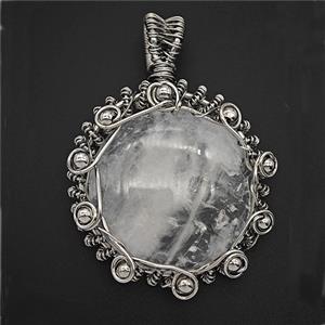 Clear Quartz Circle Pendant Wire Wrapped, approx 35mm [GM25706]