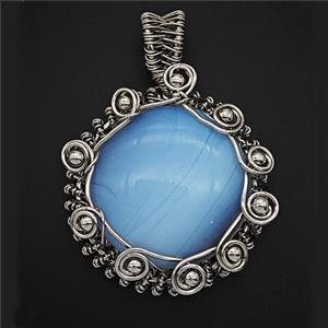 White Opalite Circle Pendant Wire Wrapped, approx 35mm [GM25708]