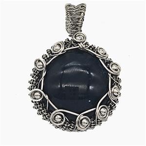 Black Obsidian Circle Pendant Wire Wrapped, approx 35mm [GM25709]