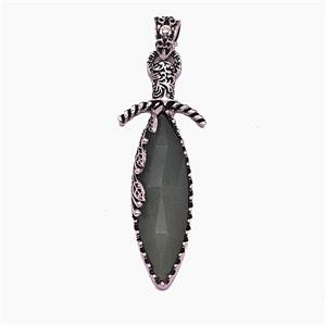Alloy Sword Pendant Pave Green Aventurine Antique Silver, approx 20-60mm [GM25730]