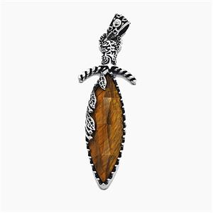Alloy Sword Pendant Pave Tiger Eye Antique Silver, approx 20-60mm [GM25731]
