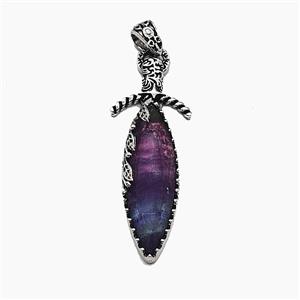 Alloy Sword Pendant Pave Fluorite Antique Silver, approx 20-60mm [GM25733]