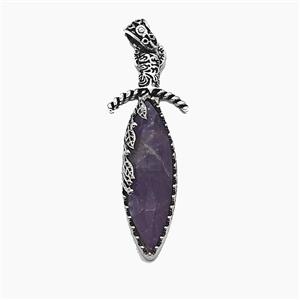 Alloy Sword Pendant Pave Amehtyst Antique Silver, approx 20-60mm [GM25734]