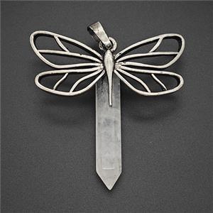 Alloy Dragonfly Pendant Pave Clear Quartz Prism Antique Silver, approx 6-34mm, 20-40mm [GM25745]