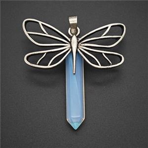 Alloy Dragonfly Pendant Pave Opalite Prism Antique Silver, approx 6-34mm, 20-40mm [GM25747]
