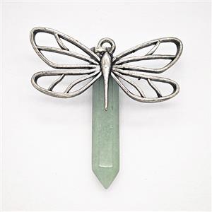 Alloy Dragonfly Pendant Pave Green Aventurine Prism Antique Silver, approx 6-34mm, 20-40mm [GM25749]