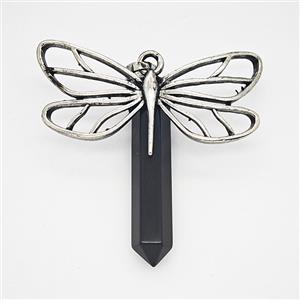 Alloy Dragonfly Pendant Pave Black Obsidian Prism Antique Silver, approx 6-34mm, 20-40mm [GM25750]