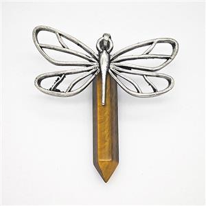 Alloy Dragonfly Pendant Pave Tiger Eye Prism Antique Silver, approx 6-34mm, 20-40mm [GM25751]