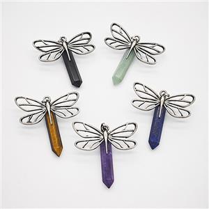 Alloy Dragonfly Pendant Pave Gemstone Prism Antique Silver Mixed, approx 6-34mm, 20-40mm [GM25754]