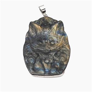Natural Labradorite Fox Pendant Carved, approx 30-38mm [GM25755]