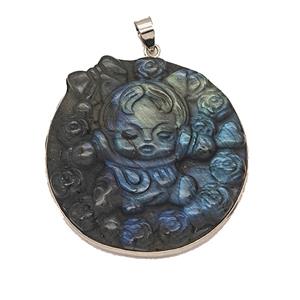 Natural Labradorite Skullpanda Pendant Carved, approx 40mm [GM25757]