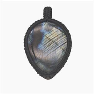 Natural Labradorite Teardrop Pendant Wire Wrapped, approx 30-40mm [GM25759]