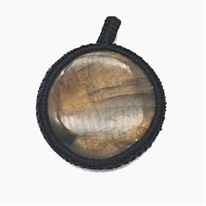 Natural Labradorite Coin Pendant Wire Wrapped, approx 35mm [GM25760]