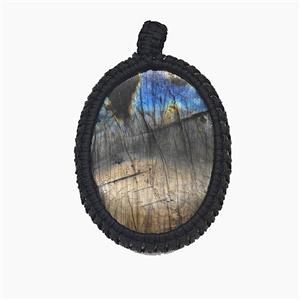 Natural Labradorite Oval Pendant Wire Wrapped, approx 30-40mm [GM25761]