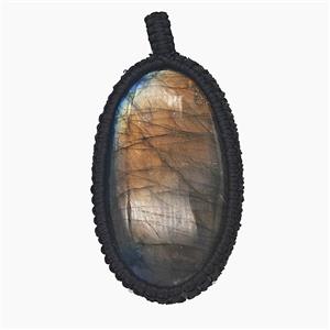 Natural Labradorite Oval Pendant Wire Wrapped, approx 25-45mm [GM25762]