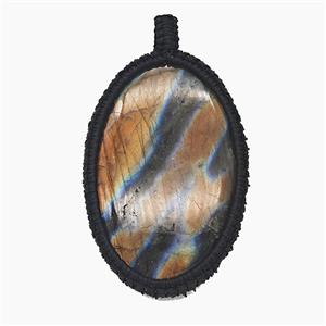 Natural Labradorite Oval Pendant Wire Wrapped, approx 30-45mm [GM25763]