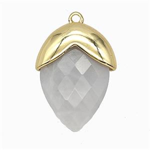Whitegray Dye Jade Oval Pendant Copper Gold Plated, approx 18-24mm [GM25982]