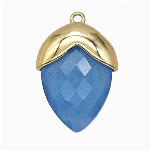 Blue Dye Jade Oval Pendant Copper Gold Plated, approx 18-24mm [GM25984]